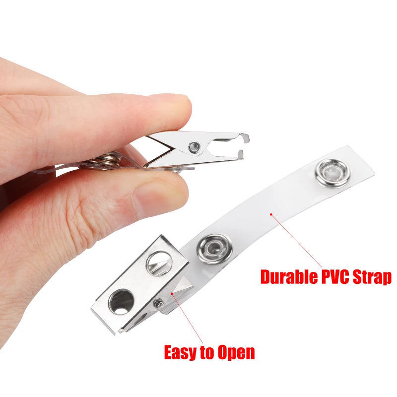 CABAX 30 Pcs Double Hole Metal Badge Clips with PVC Straps, ID Strap Clip Adapter ID Badge Clips for Badge Holders,Office,School, Clear - Image 4